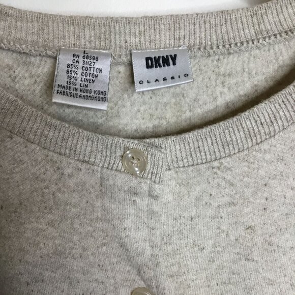 Vintage DKNY Classic Oatmeal Knit Cardigan Skirt Set Cotton Linen L Hong Kong - Picture 8 of 8